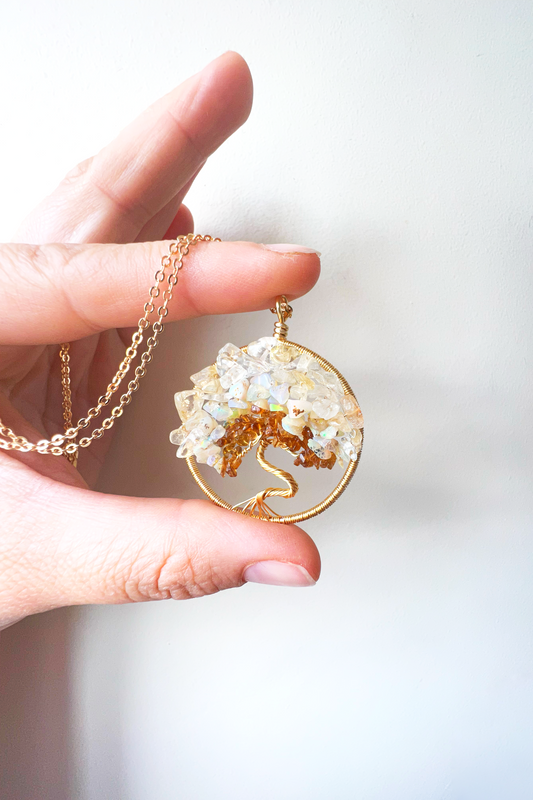 Opal and Hessonite garnet Tree of Life Pendant