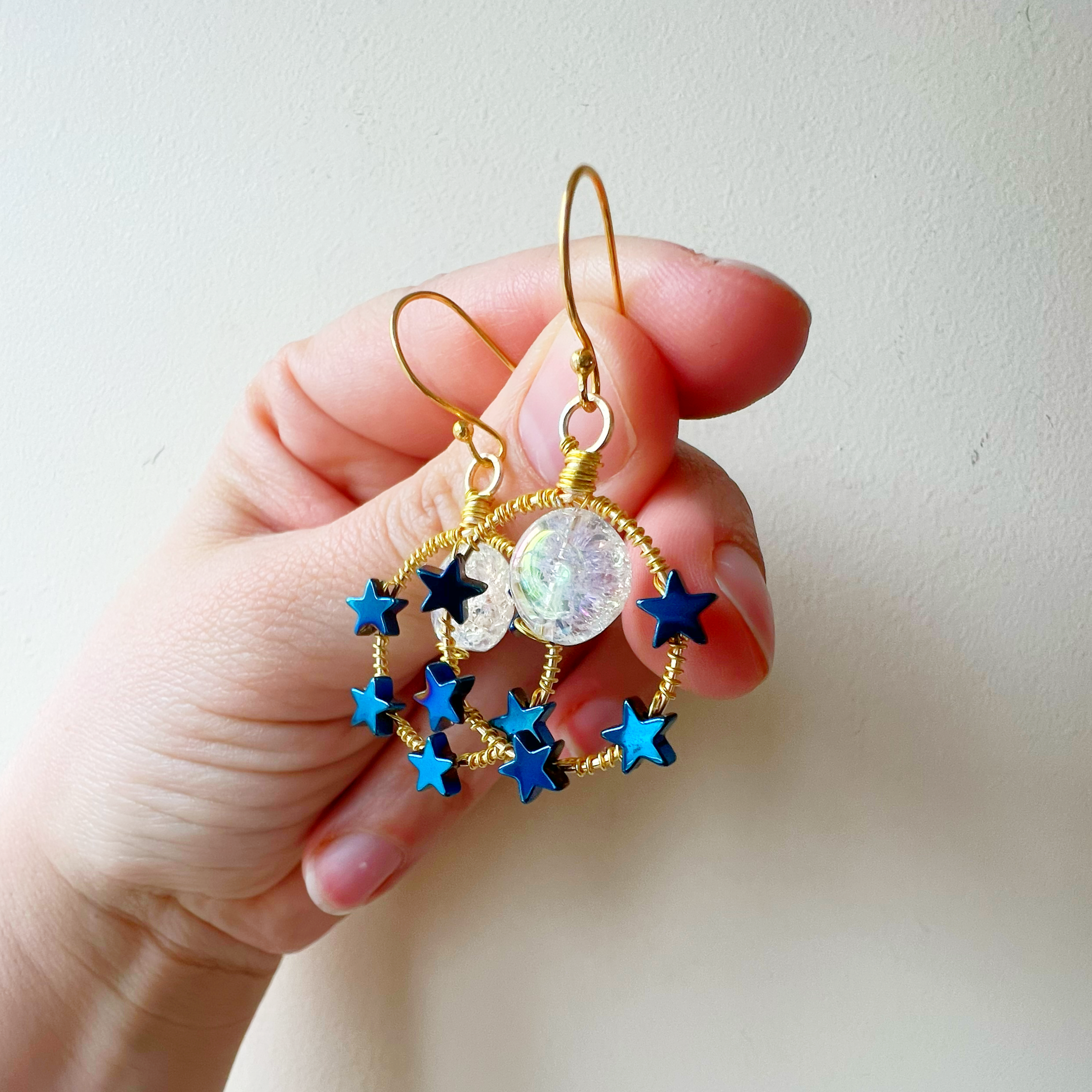 Saturn Earrings and Stars Moon Section Asymmetric Cosmic Elements Blue. | Saturn  earrings, Stars and moon, Earrings