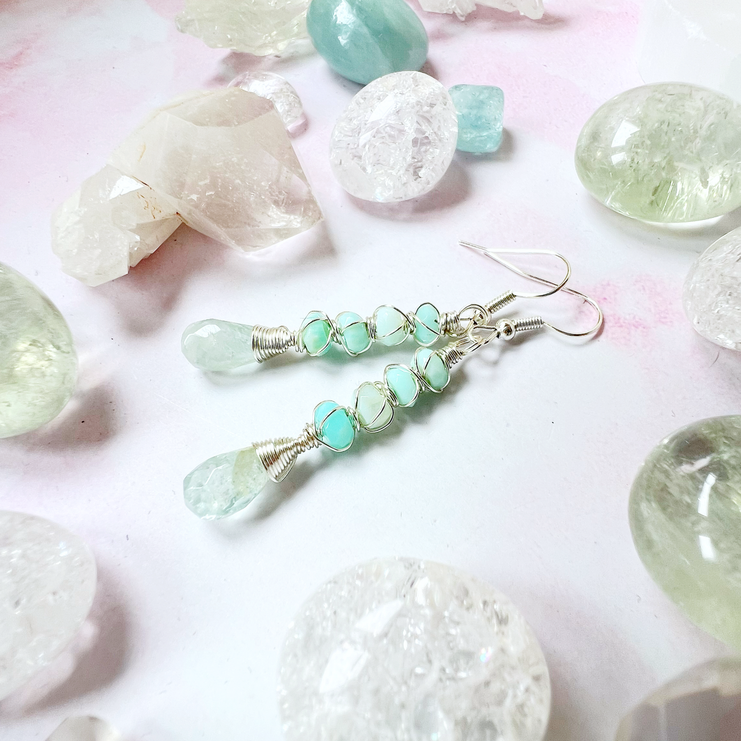Twisted kisses earrings - Aquamarine and Peruvian opal
