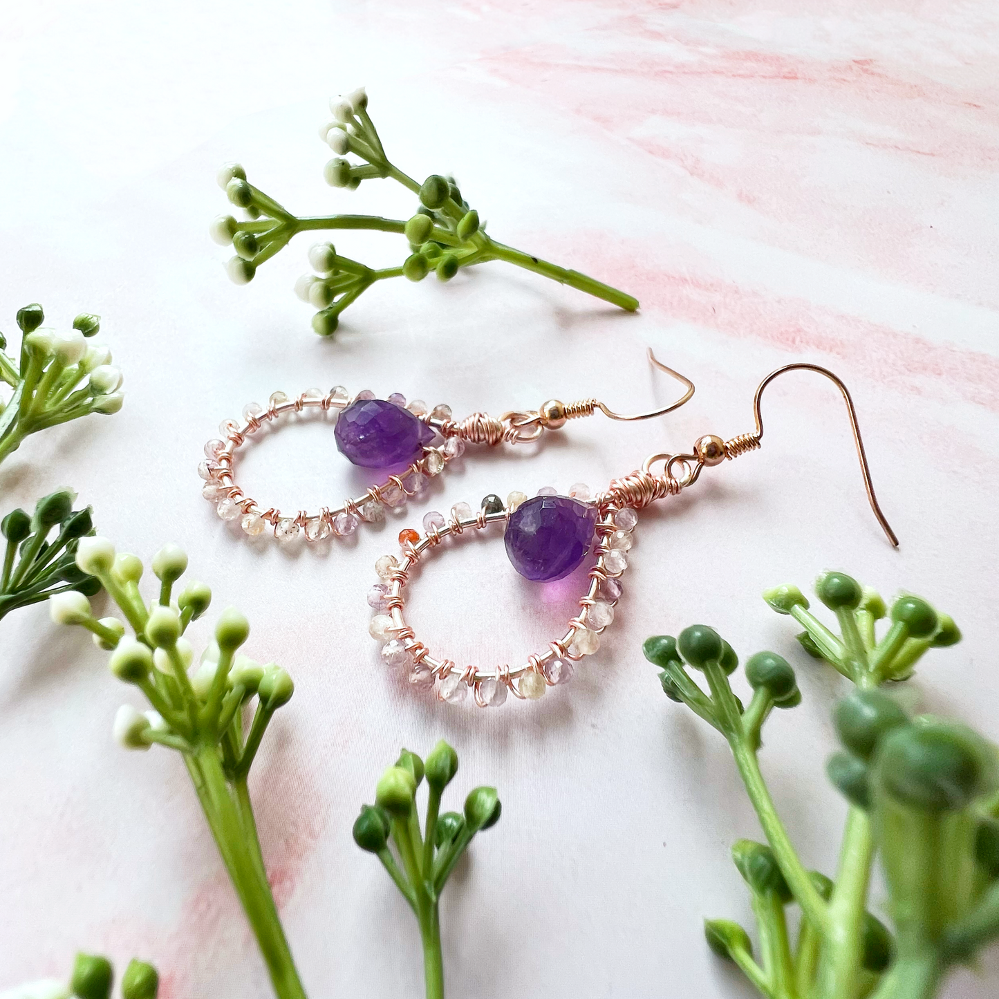 Auralite and Amethyst Tudor Earrings