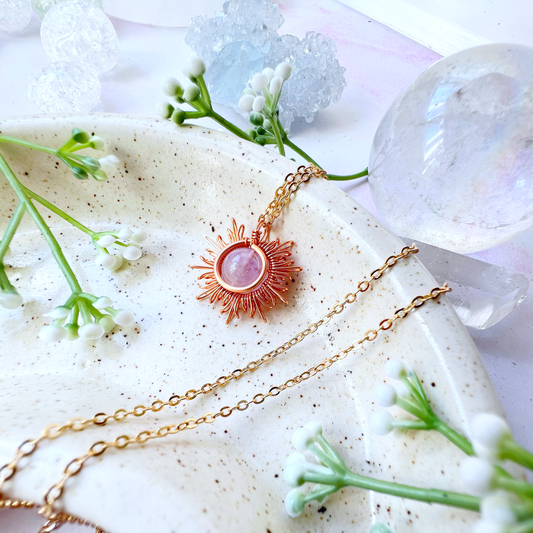 Sunburst necklace - lavender amethyst in copper and gold