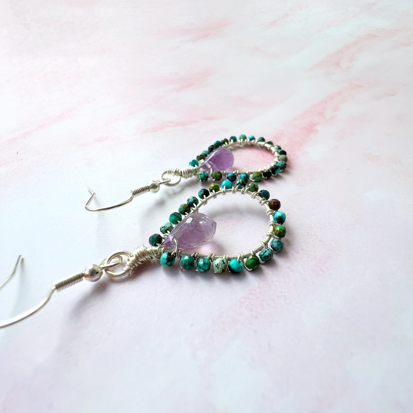 Turquoise and Amethyst Tudor Earrings