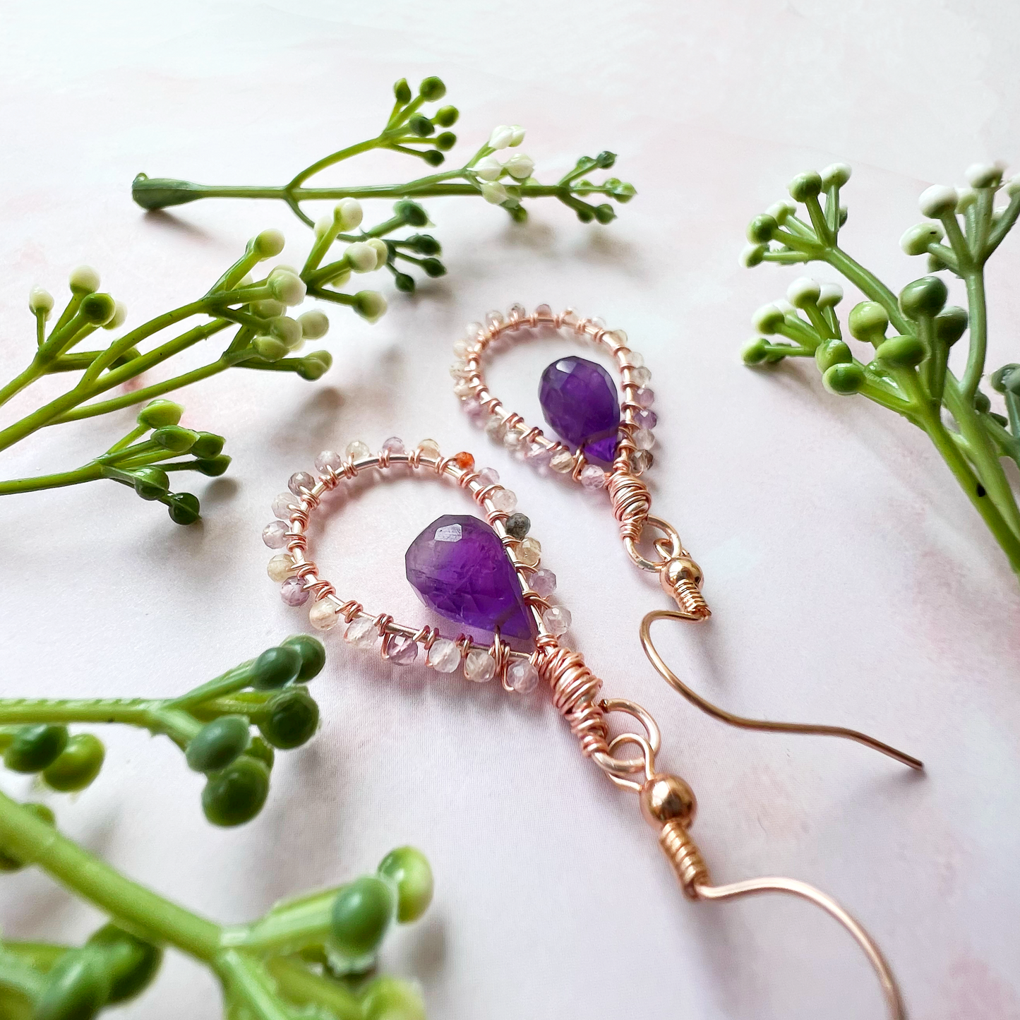 Auralite and Amethyst Tudor Earrings