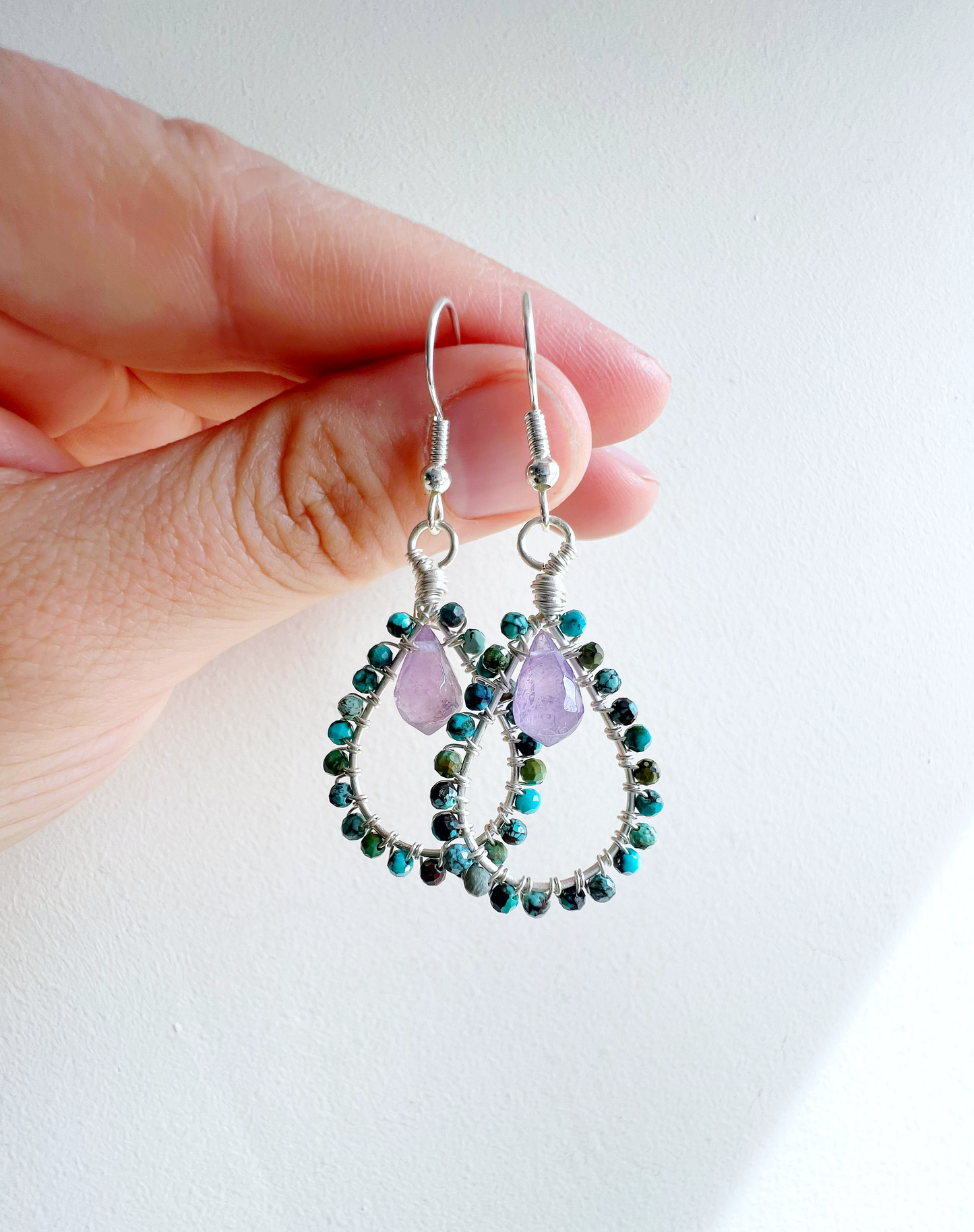 Turquoise and Amethyst Tudor Earrings