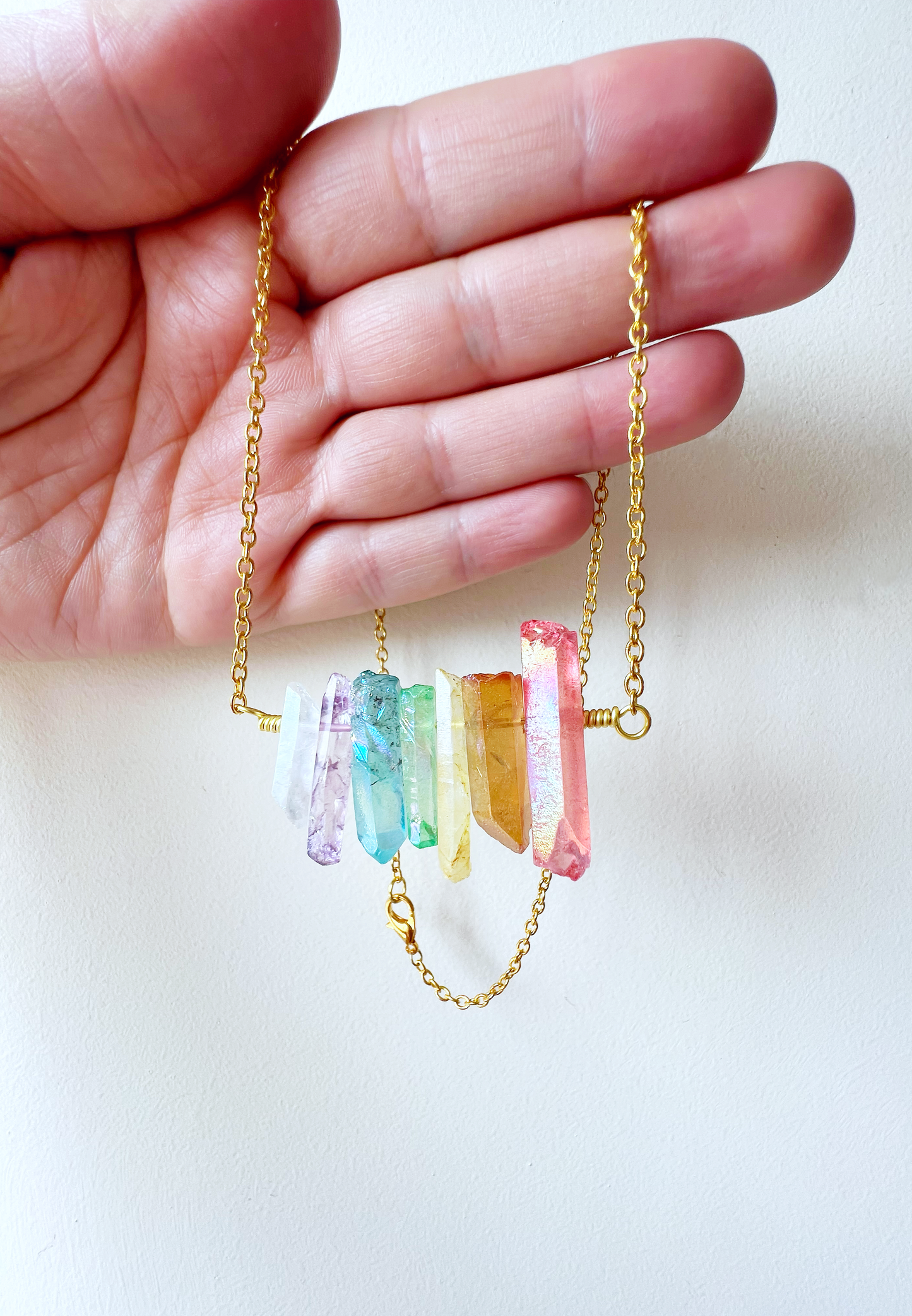 Rainbow Quartz Necklace Gold
