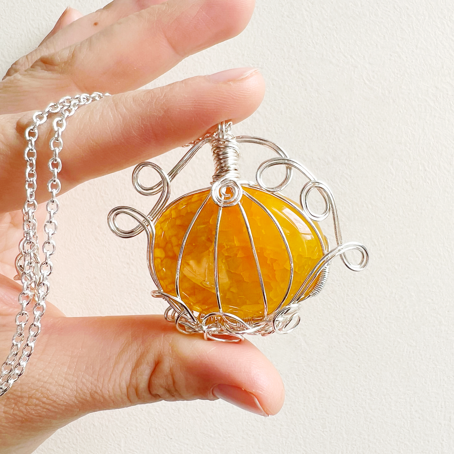 Yellow agate pumpkin necklace