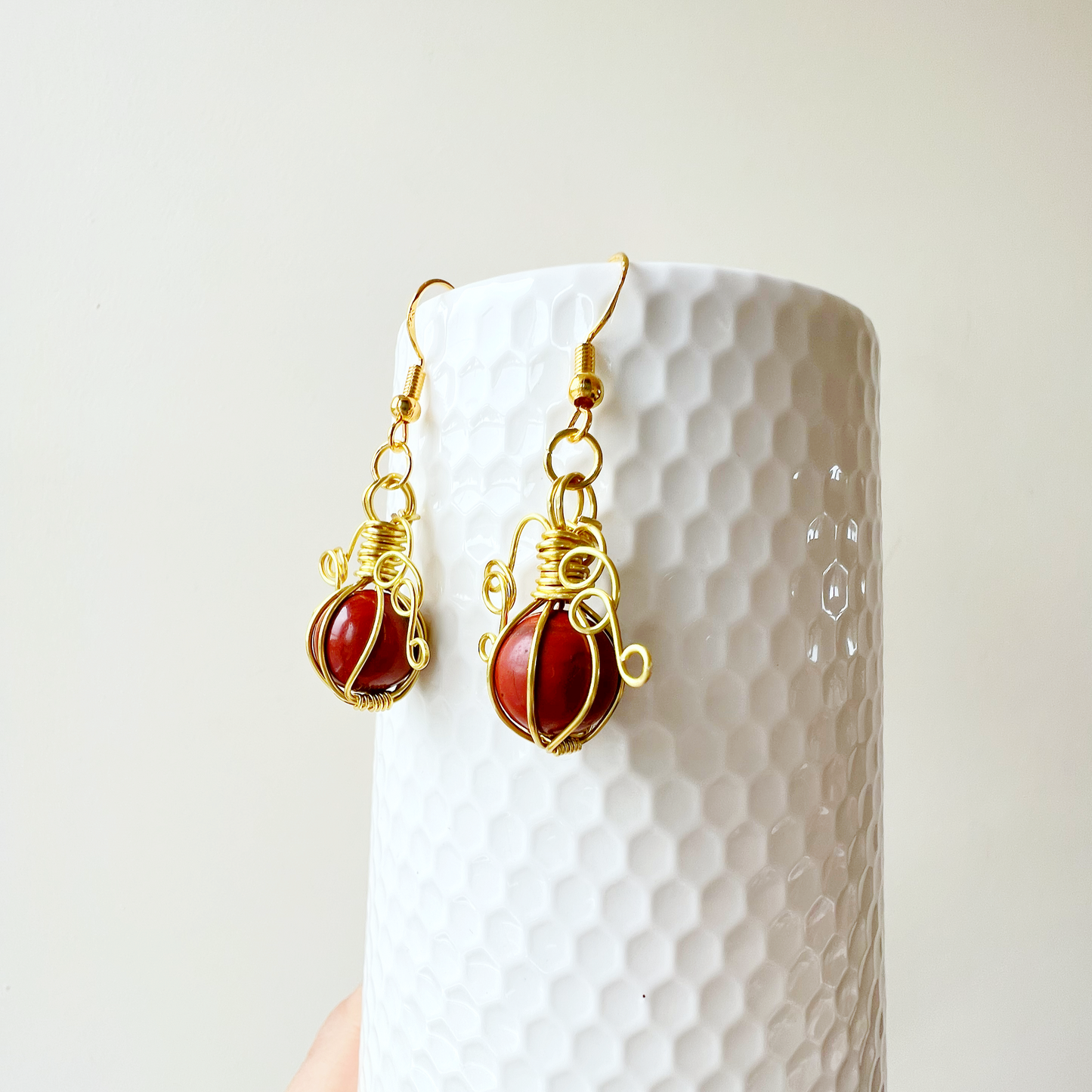 Poppy Jasper pumpkin earrings in gold