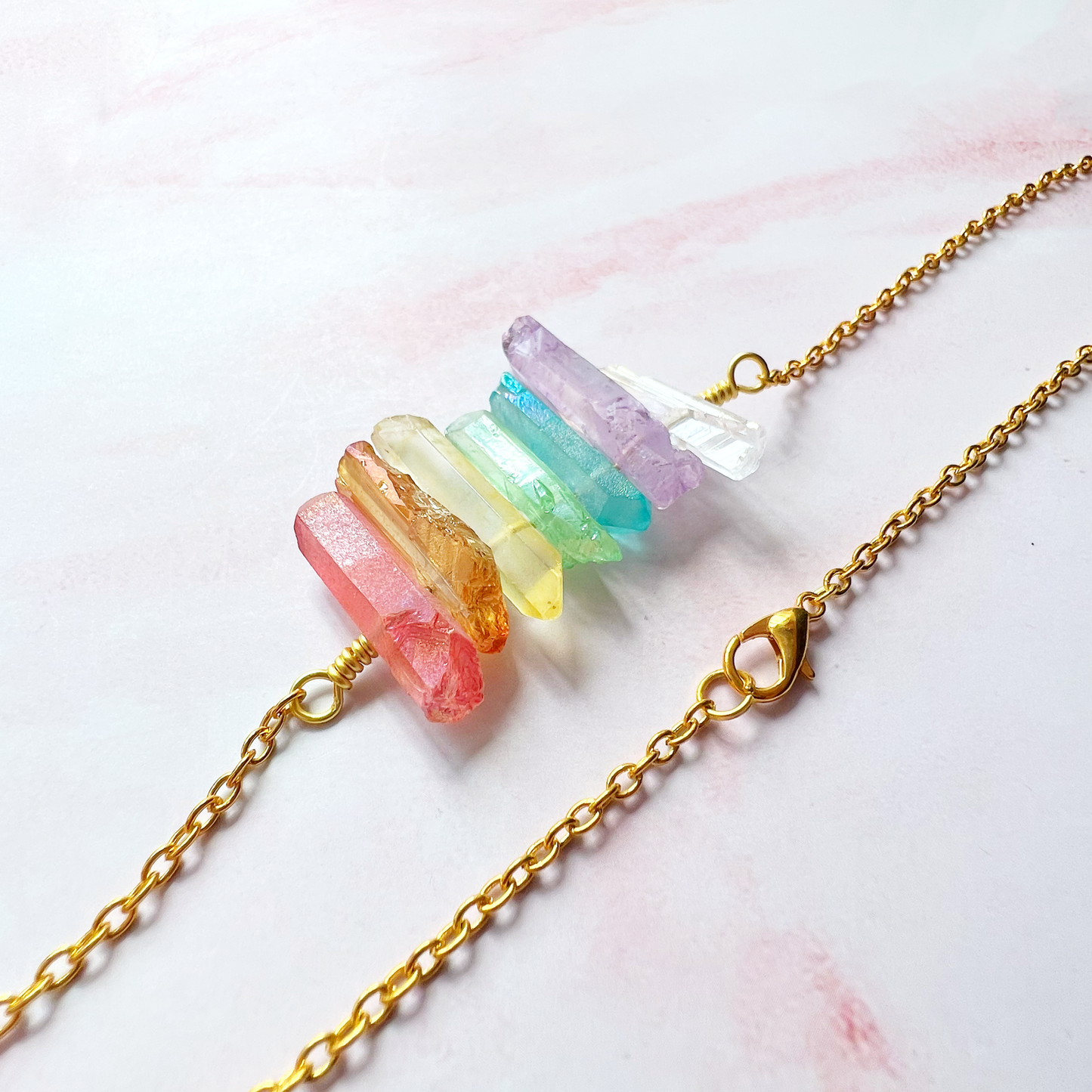 Rainbow Quartz Necklace Gold2