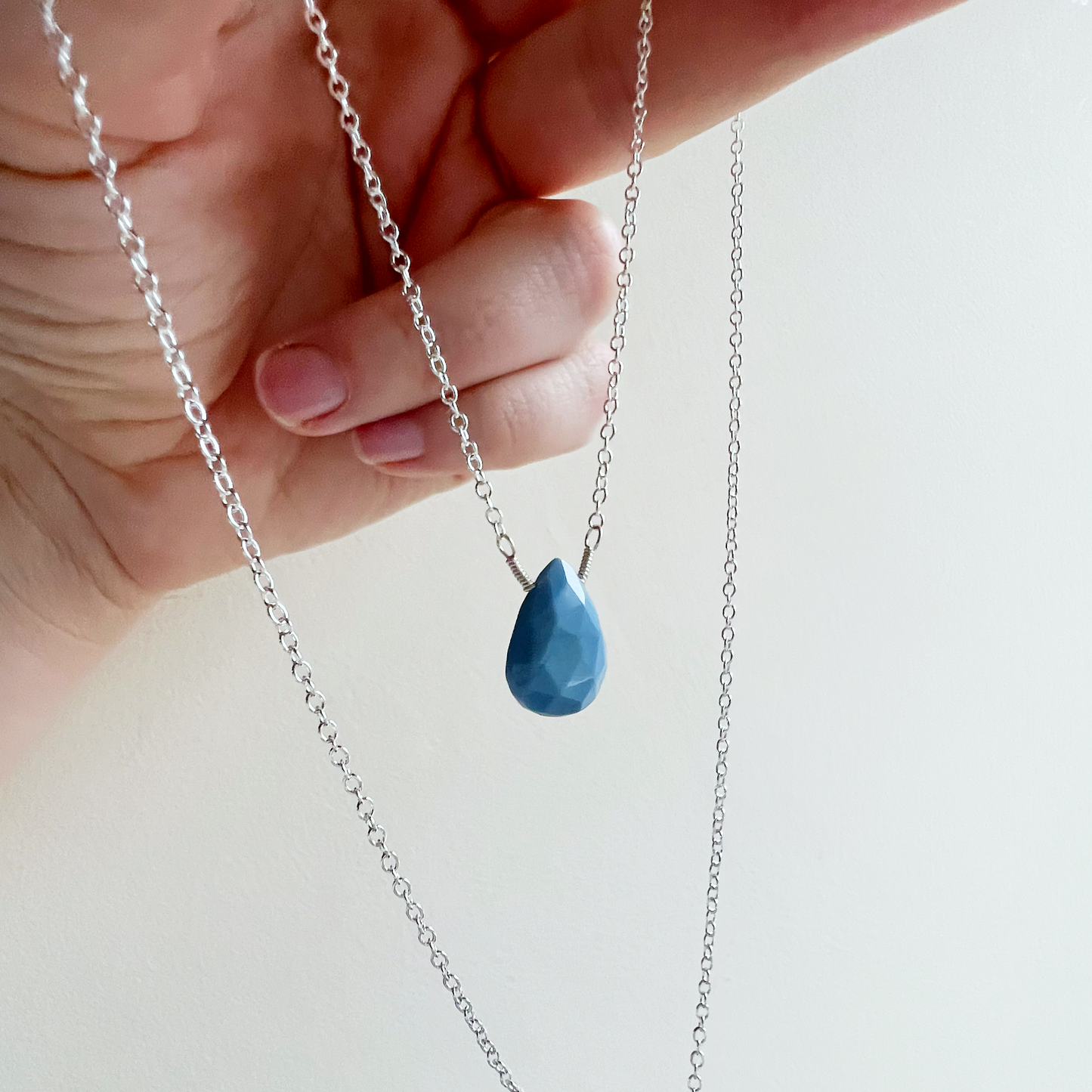 Delicate Drop Necklace Blue Opal