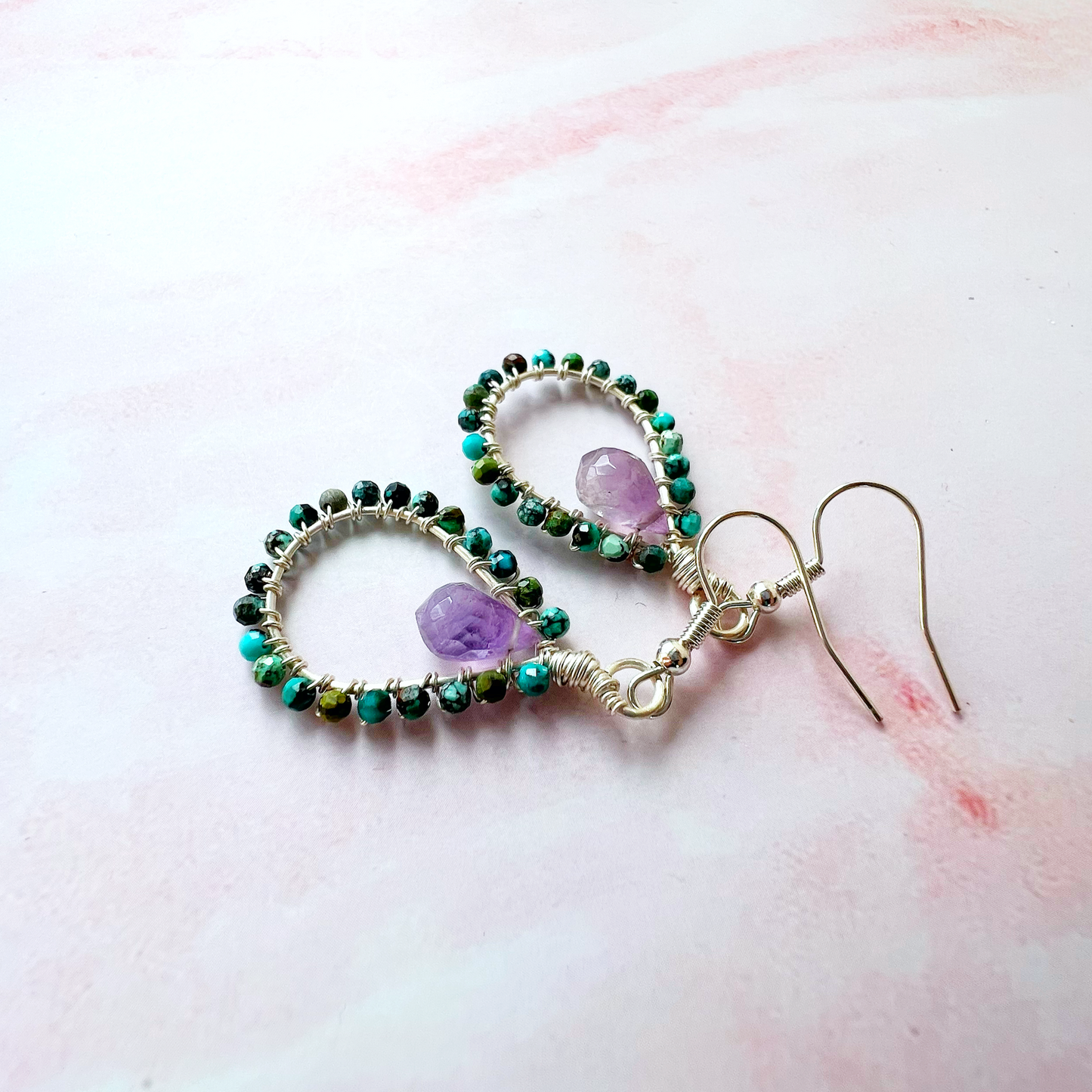 Turquoise and Amethyst Tudor Earrings