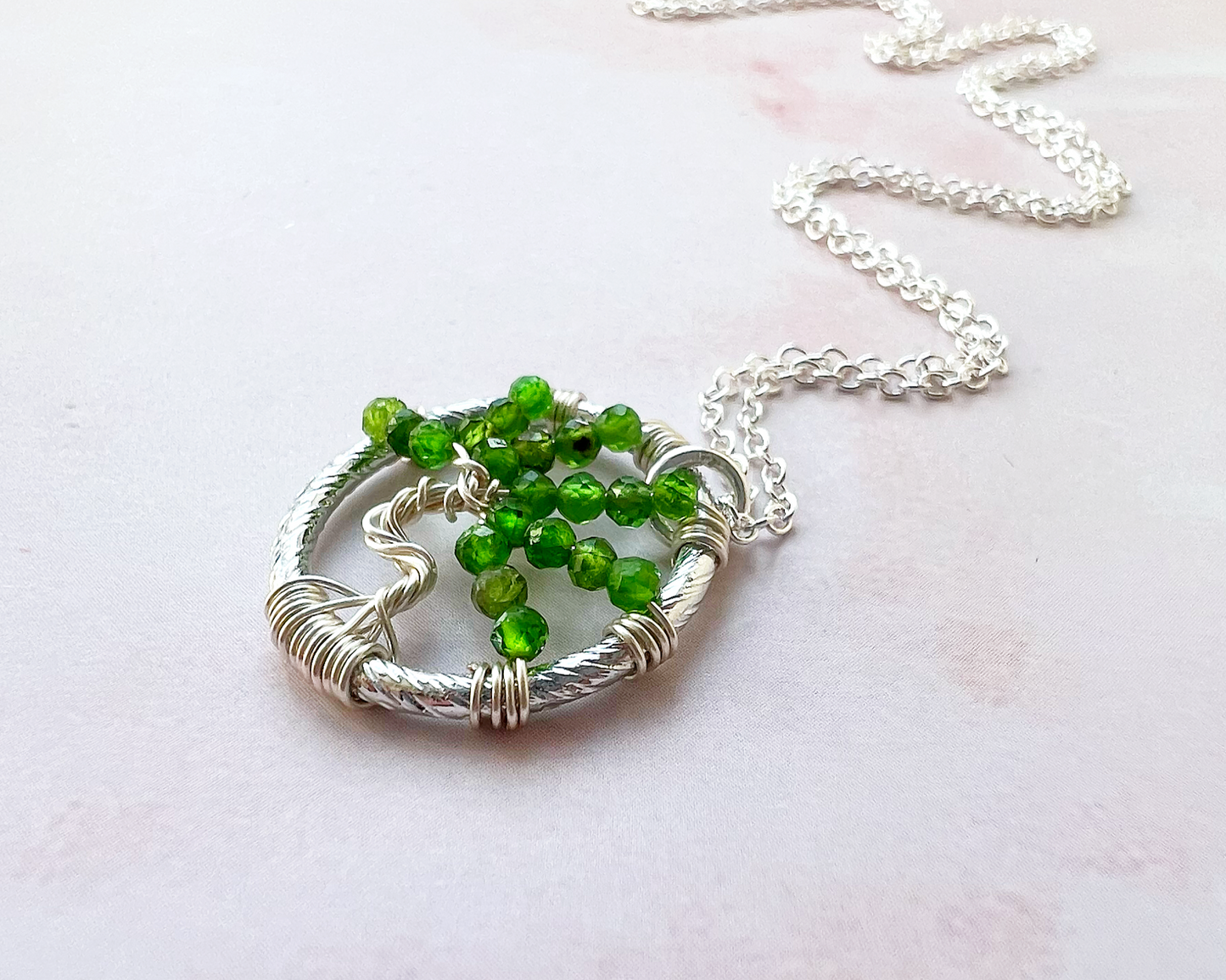 Mini Chrome Diopside tree of life necklace