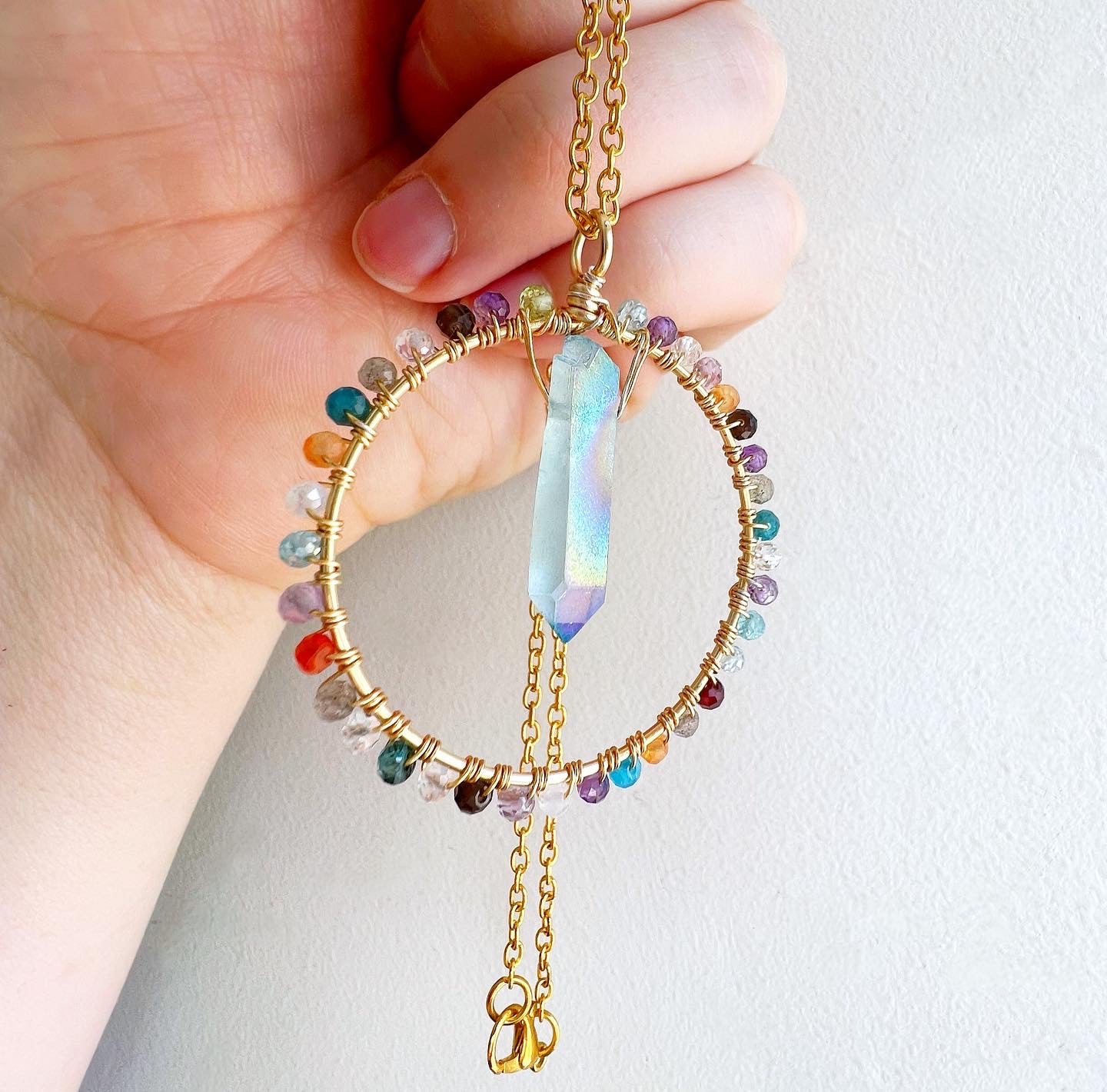 Aura quartz crystal circle necklace
