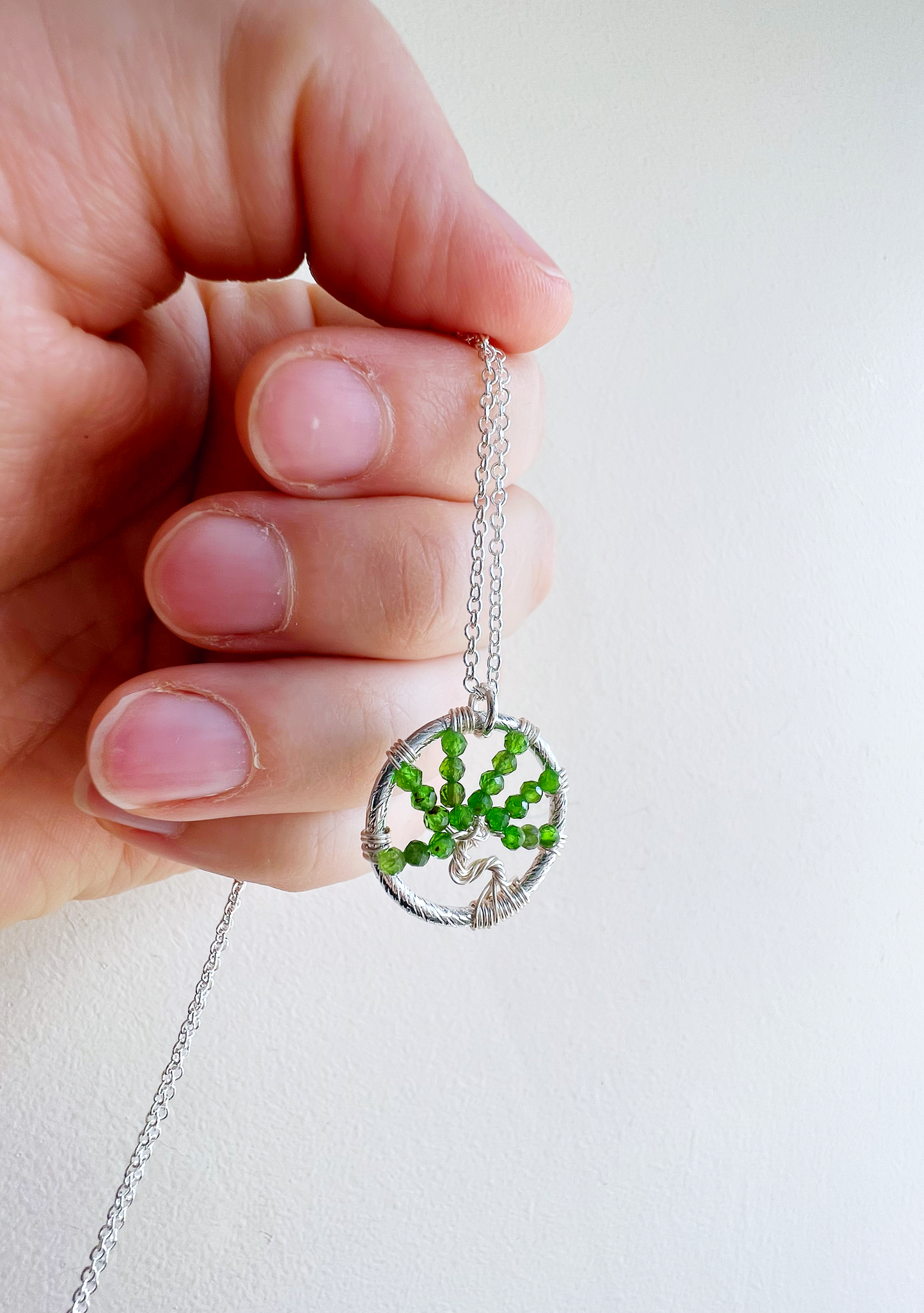 Mini Chrome Diopside tree of life necklace