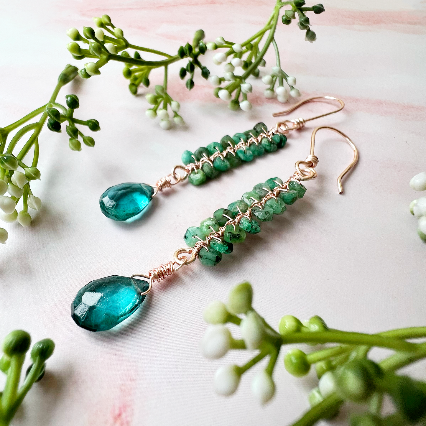 Emerald and London Blue Quartz Earrings